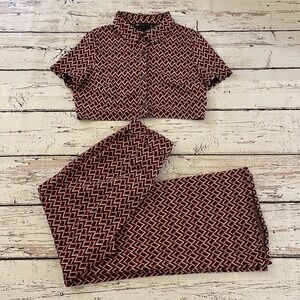 ASOS DESIGN Jersey Wide Relaxed Flare Suit Geo Print Top‎ Size 12 Pants Size 6